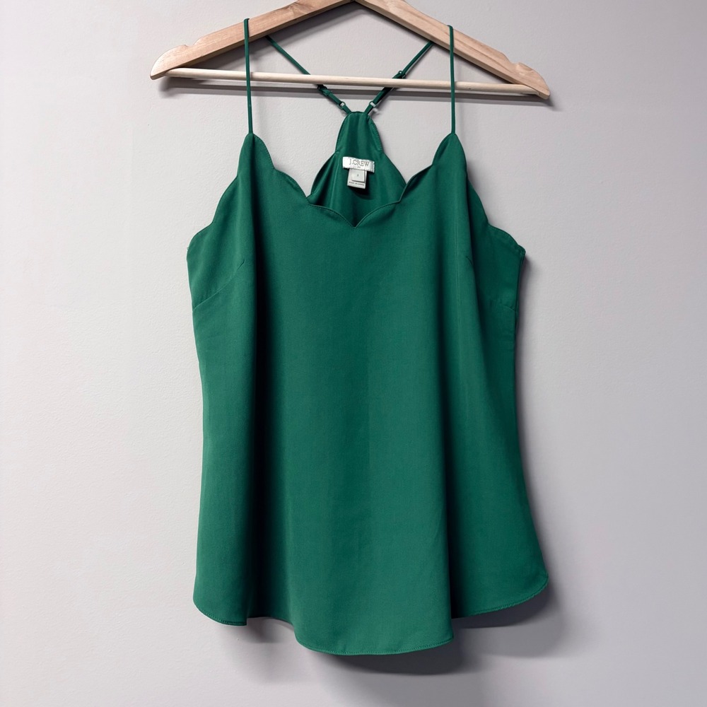 J.Crew Emerald Green Scalloped Racerback Camisole Top Size 2 XS Coquette Summer
